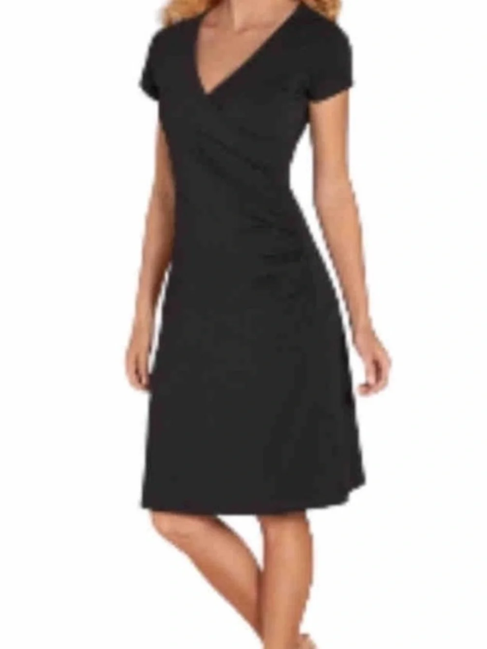 Soft Surroundings Black Faux Wrap Ruched Knit Dress - Picture 5 of 5